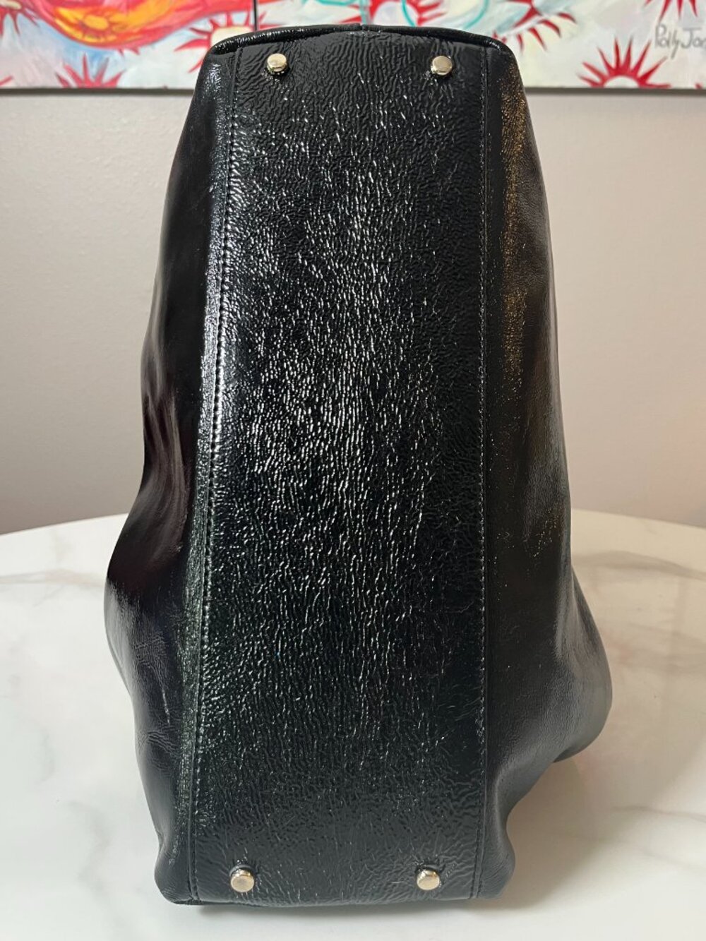 Kate Spade New York Black Patent Leather Deborah Lloyd Era Tote Chain Strap - Picture 7 of 14